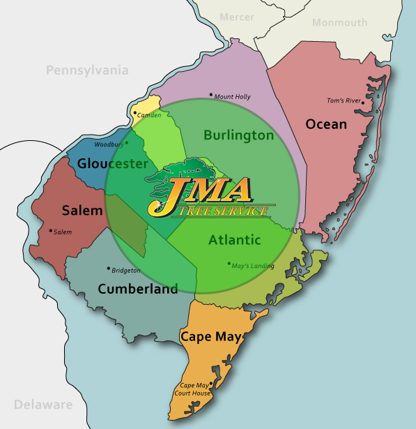 JMA Tree Service South Jersey map illustrating service area